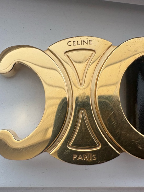 Celine Black Leather Belt with Gold Triomphe Buckle main image 4